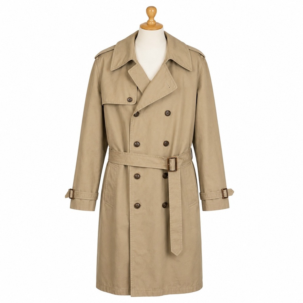 London Fog Mens 42 Long Tan Trench Coat Double Breasted Belted Maincoats